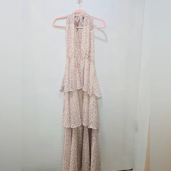 Aakaa Floral Tiered Open Back Dress. Size Medium - Picture 2 of 6